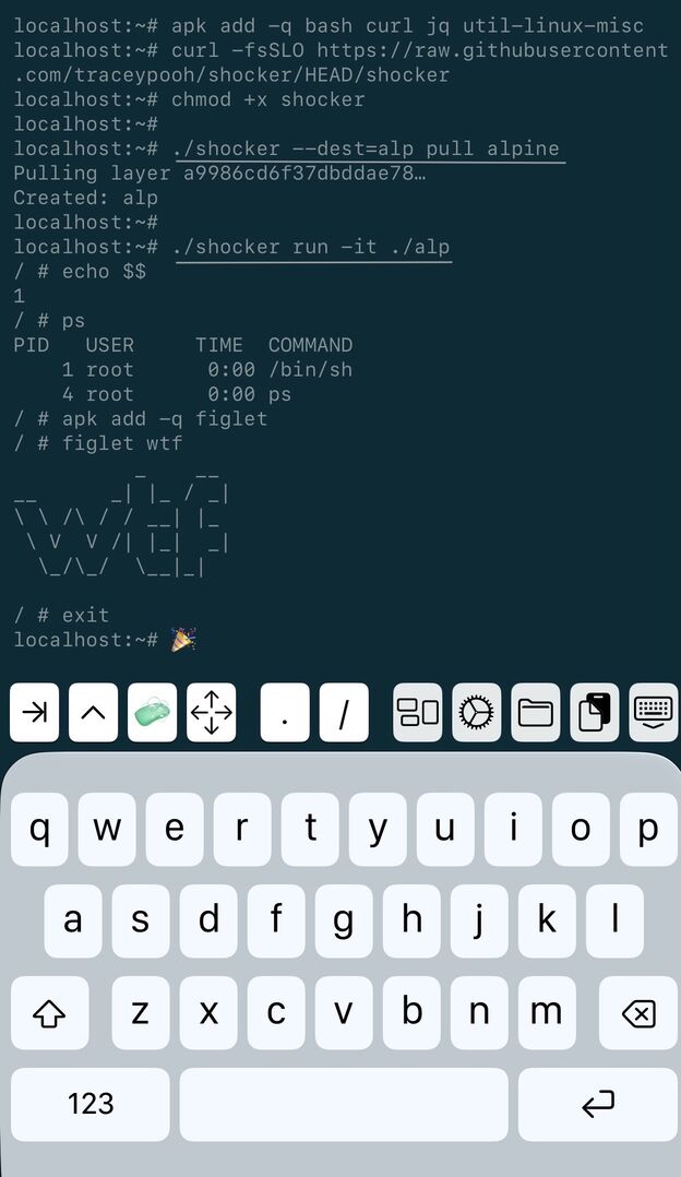 shocker on iOS demo screenshot showing pull and run